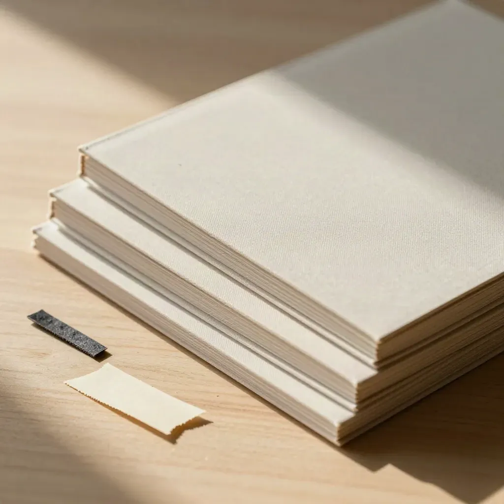Three slim launch-plan booklets tied with twine on pale oak, one slightly askew.
